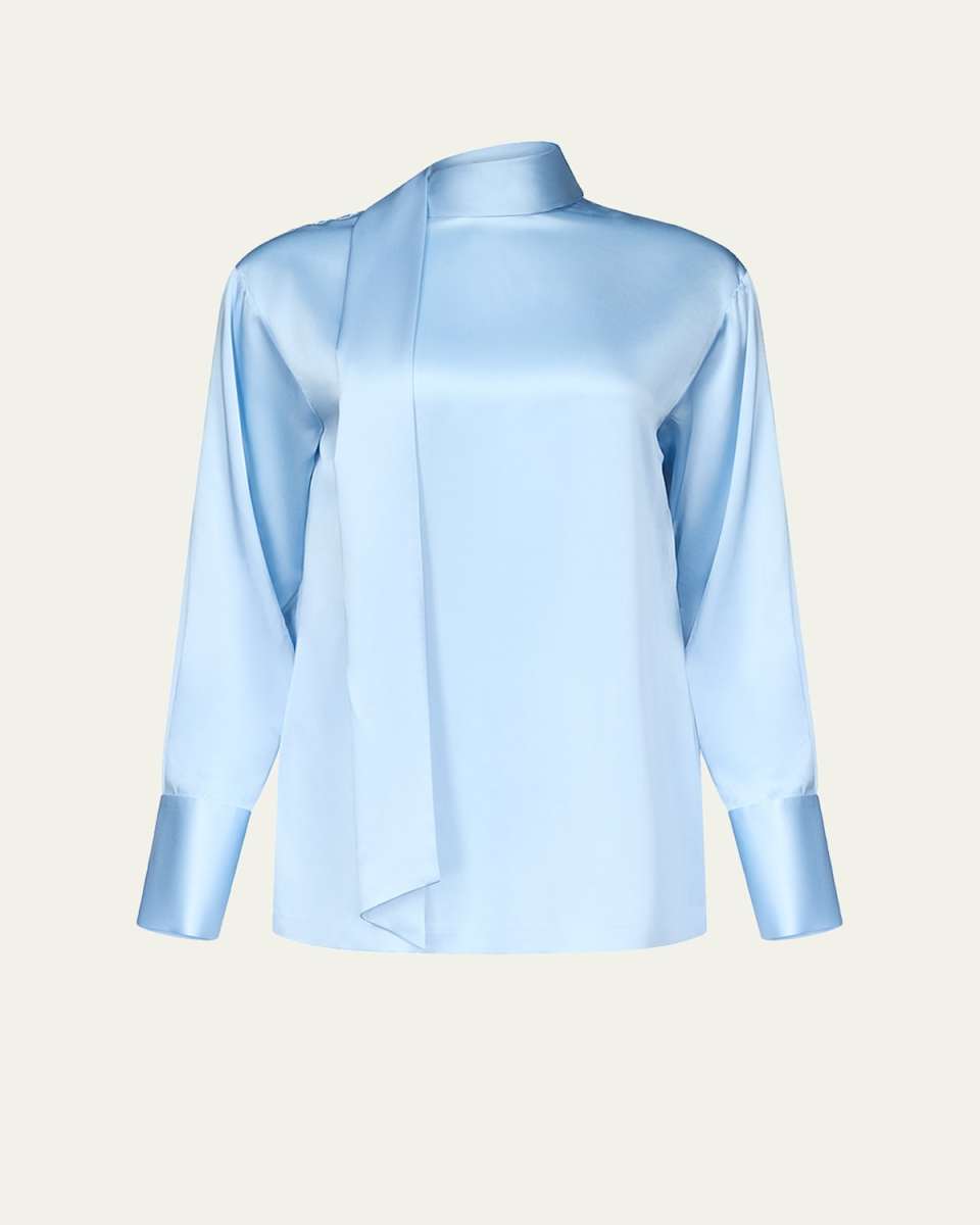 x Henry Zankov Eldridge Oversized Tie-Neck Silk Top